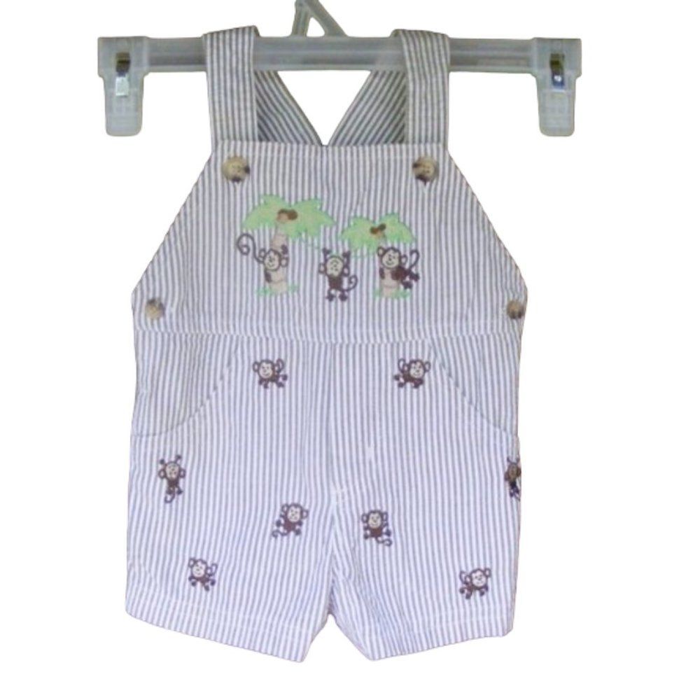 SEERSUCKER Bib Overall Shorts, 3M, Monkeys, Starting Out, Khaki/White, Pockets